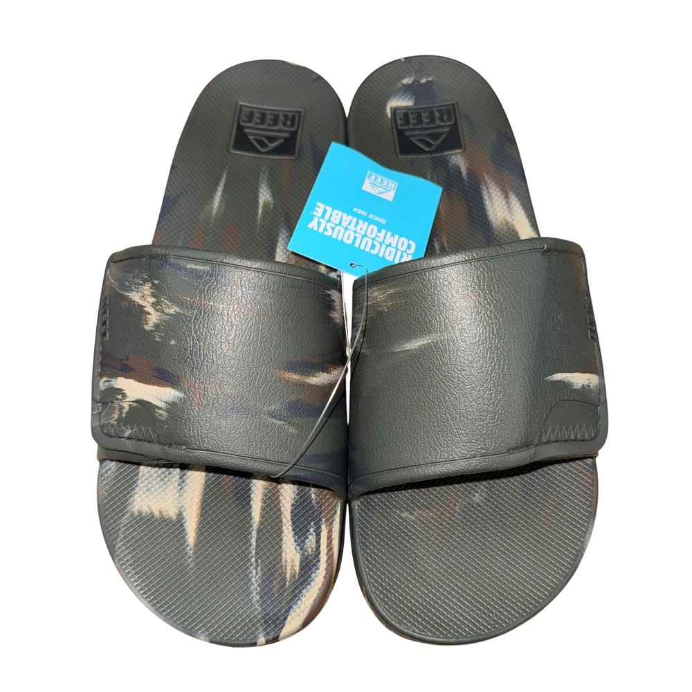 NEW Reef Fanning Slide H20 Mens 9 Green Camo Marble Water Friendly Lightweight